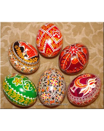 6 Hand Painted Real Ukrainian Pysanky Easter Eggs