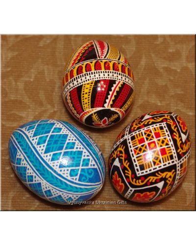 3 Hand Painted Real Easter Eggs Ukrainian Pysanka