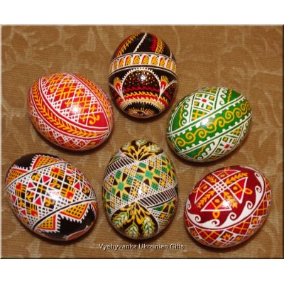 6 Hand Made Easter Real Eggs Ukrainian Pysanky