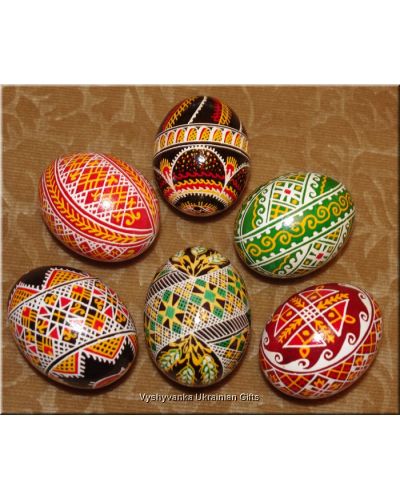 6 Hand Made Easter Real Eggs Ukrainian Pysanky