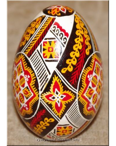 Ukrainian Pysanka Real Goose Egg — Infinity Ribbon Medallions