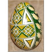 Ukrainian Pysanka Real Goose Egg — Green Wheat & Triangle Lattice