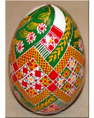 Ukrainian Goose Egg Hand Painted Pysanka — Wheat & Rushnyk