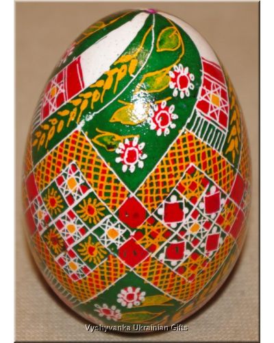 Ukrainian Goose Egg Hand Painted Pysanka — Wheat & Rushnyk