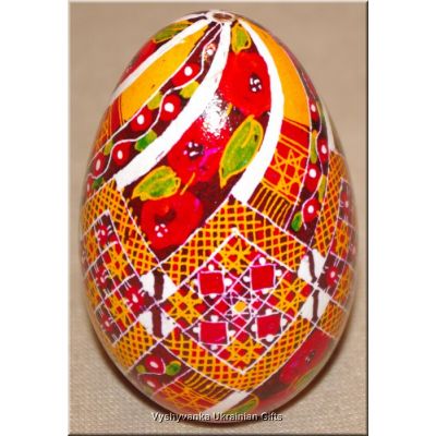 Ukrainian Goose Egg Hand Painted Pysanka — Poppy Rushnyk Diamond