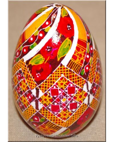 Ukrainian Goose Egg Hand Painted Pysanka — Poppy Rushnyk Diamond