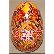 Ukrainian Goose Egg Hand Painted Pysanka — Berry, Spiral & Rushnyk