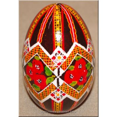Ukrainian Goose Egg Hand Painted Pysanka — Poppy & Zigzag Crown