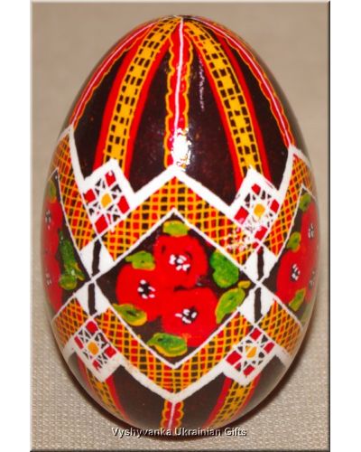 Ukrainian Goose Egg Hand Painted Pysanka — Poppy & Zigzag Crown