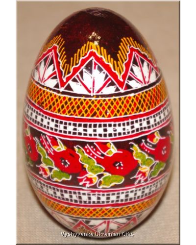 Ukrainian Goose Egg Hand Painted Pysanka — Poppy & Crystal Crown