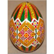 Ukrainian Goose Egg Hand Painted Pysanka — Green Zigzag Crown