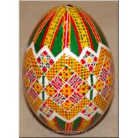 Ukrainian Goose Egg Hand Painted Pysanka — Green Zigzag Crown