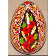 Ukrainian Pysanka Real Goose Egg — Poppy & Wheat Leaf Panel