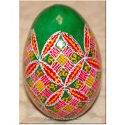 Ukrainian Pysanka Real Goose Egg — Green Star Spiral Rosette