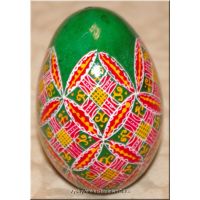 Ukrainian Pysanka Real Goose Egg — Green Star Spiral Rosette