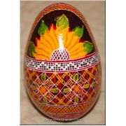 Ukrainian Pysanka Real Goose Egg — Sunflower & Leaf Lattice