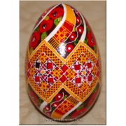 Ukrainian Pysanka Real Goose Egg — Poppy, Rushnyk & Wave Lattice