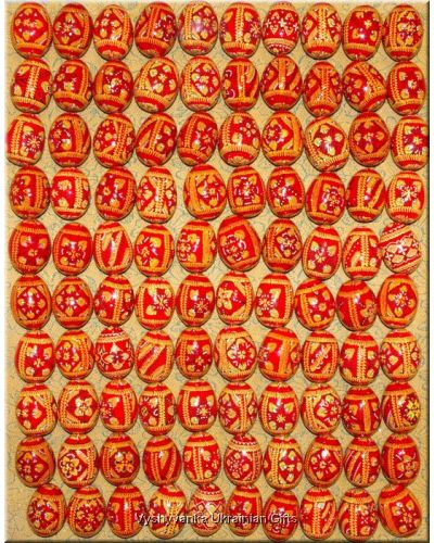 100 Wooden Hand Painted Pysanky Eggs Wholesale (all red)