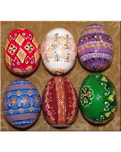 Half Dozen Hand Painted Wood Easter Eggs. Ukraine Egg Art