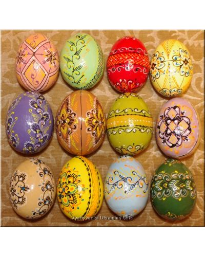 12 Handpainted Pastel Colors Wood Easter Eggs. Ukrainian Art Egg