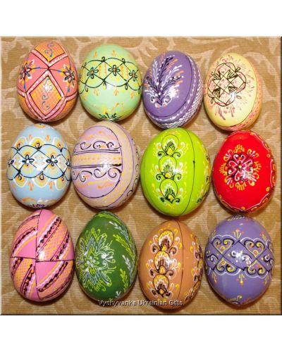 12 Hand Painted Pastel Colors Wooden Pysanka Ukrainian Egg Art