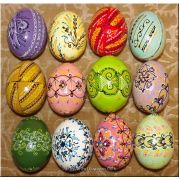 One Dozen Hand Painted Pastel Colors Wooden Pysanky Easter Eggs