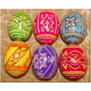 Half Dozen Hand Painted Wood Easter Eggs. Ukraine Egg Art