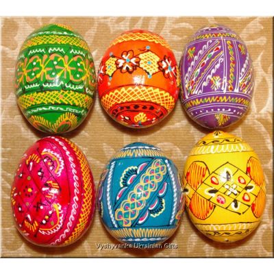 Half Dozen Hand Painted Wooden Pysanky Eggs