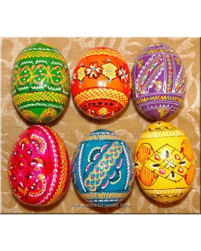 Half Dozen Hand Painted Wooden Pysanky Eggs