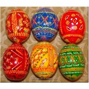 6 Hand Painted Wooden Colored Easter Eggs