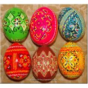 6 Hand Painted Wood Easter Eggs. Ukrainian Art Egg