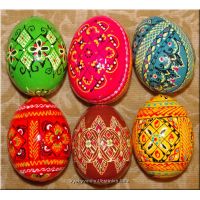 6 Hand Painted Wood Easter Eggs. Ukrainian Art Egg