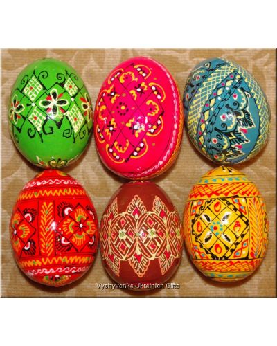 6 Hand Painted Wood Easter Eggs. Ukrainian Art Egg
