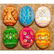 6 Hand Painted Wooden Pysanky Ukrainian Easter Eggs