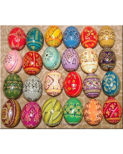 24 Hand Painted Wood Pysanky Ukrainian Egg Art