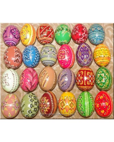 24 Hand Painted Wooden Pisanki. Ukraine Art Egg