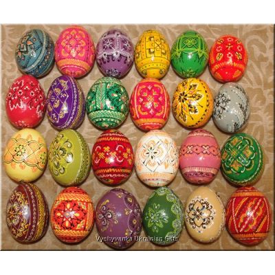 24 Wooden Pysanky Eggs from Ukraine. PYSANKA