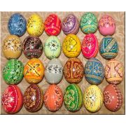24 Ukrainian Hand Painted Wooden Pysanky Eggs