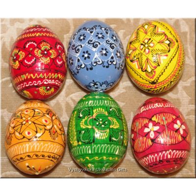 6 Hand Made Wood Pysanky Eggs from Ukraine