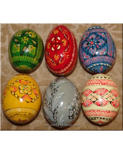 6 Hand Painted Wooden Pysanka Ukrainian Egg Art
