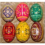 6 Hand Made Wood Pysanka Eggs from Ukraine