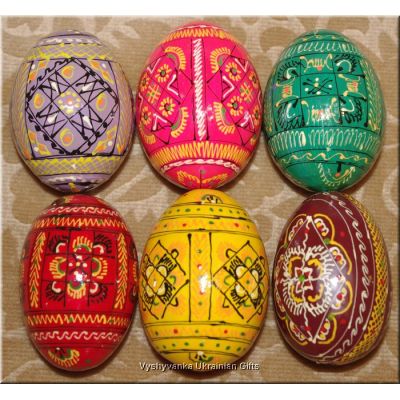 6 Hand Made Wood Pysanka Eggs from Ukraine