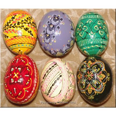 6 Hand Painted Wooden Pysanka Ukraine Art Eggs