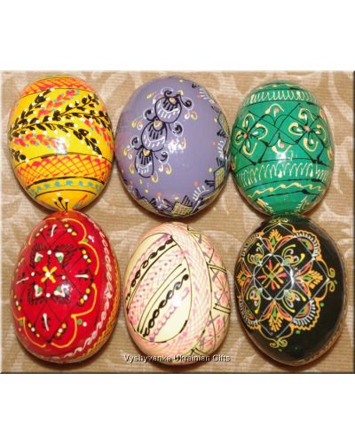 6 Hand Painted Wooden Pysanka Ukraine Art Eggs
