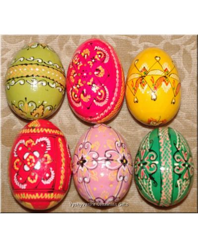 Half Dozen Wooden Easter Eggs Wielkanocne Pisanki