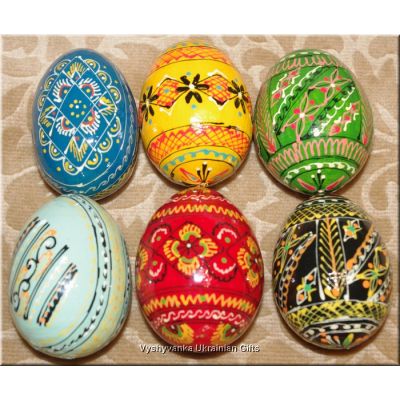 Half Dozen Hand Painted Wooden Pysanky. Ukrainian Egg Art