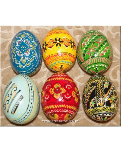 Half Dozen Hand Painted Wooden Pysanky. Ukrainian Egg Art