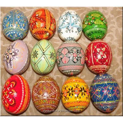 12 Hand Painted Wooden Pysanka Ukrainian Eggs