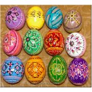 12 Decorated Easter Eggs Wooden Pisanki