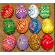 12 Hand Painted Wood Decorated Ukrainian Easter Eggs